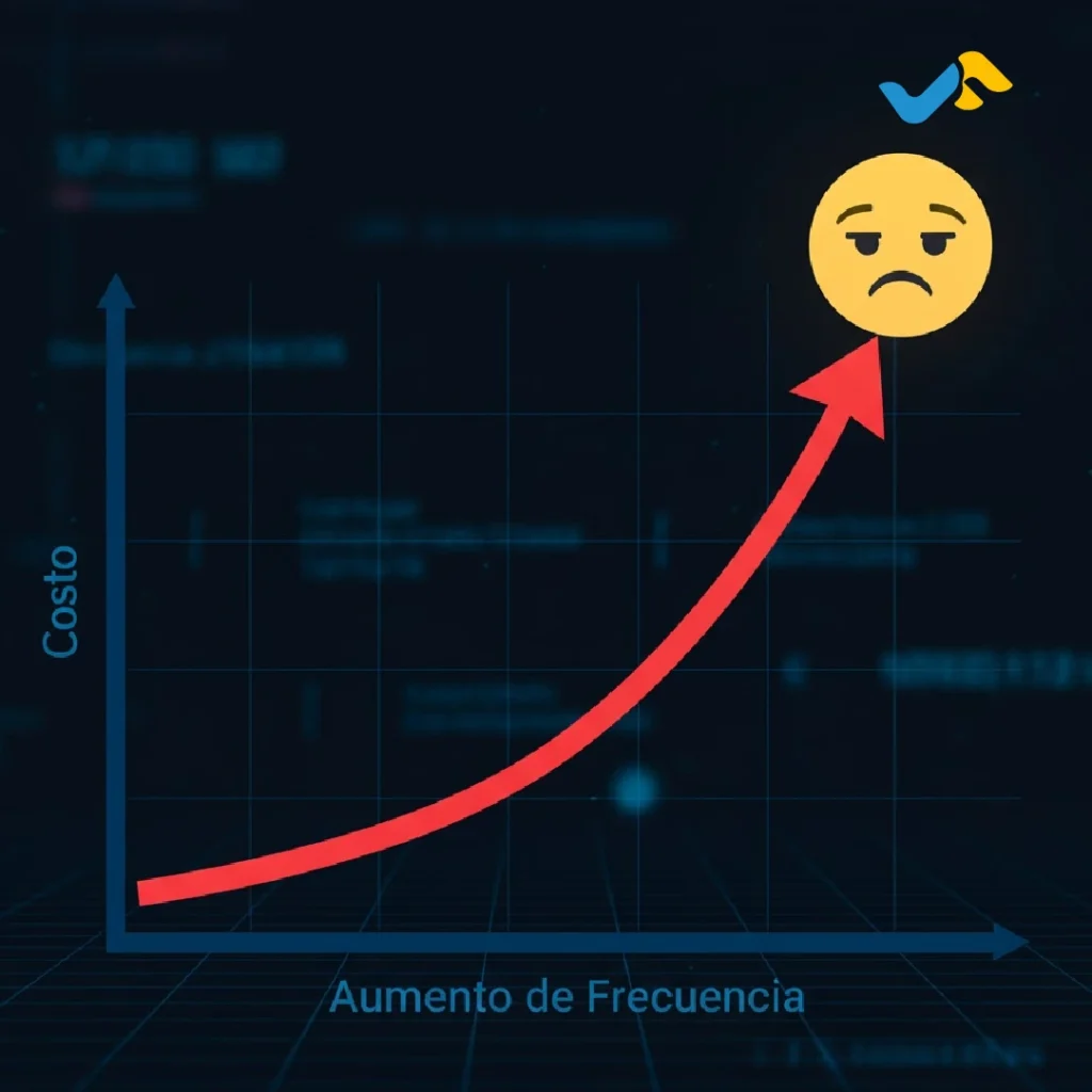 Gráfico del aumento de costos debido a la fatiga publicitaria y la alta Frecuencia.