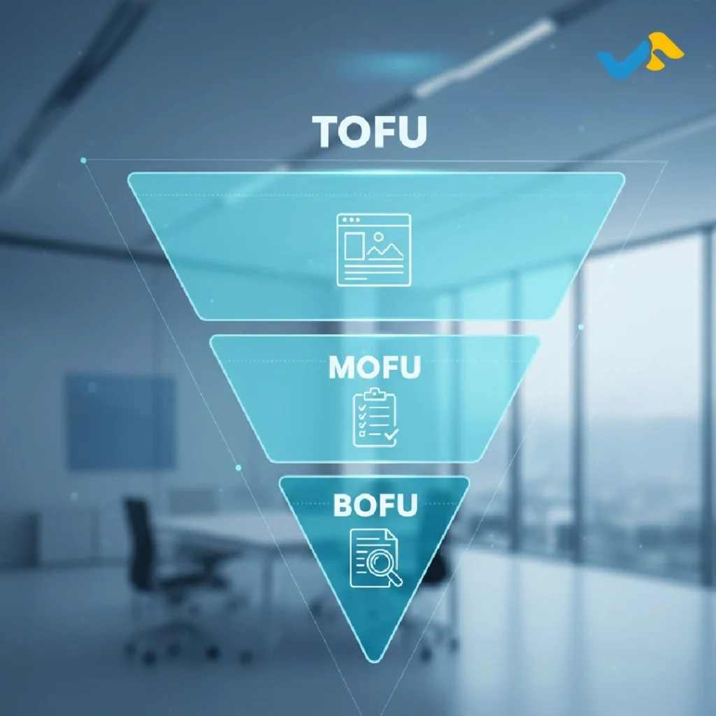 Diagrama del Funnel de Contenido (TOFU, MOFU, BOFU) para Estrategia de Contenido para Ventas.