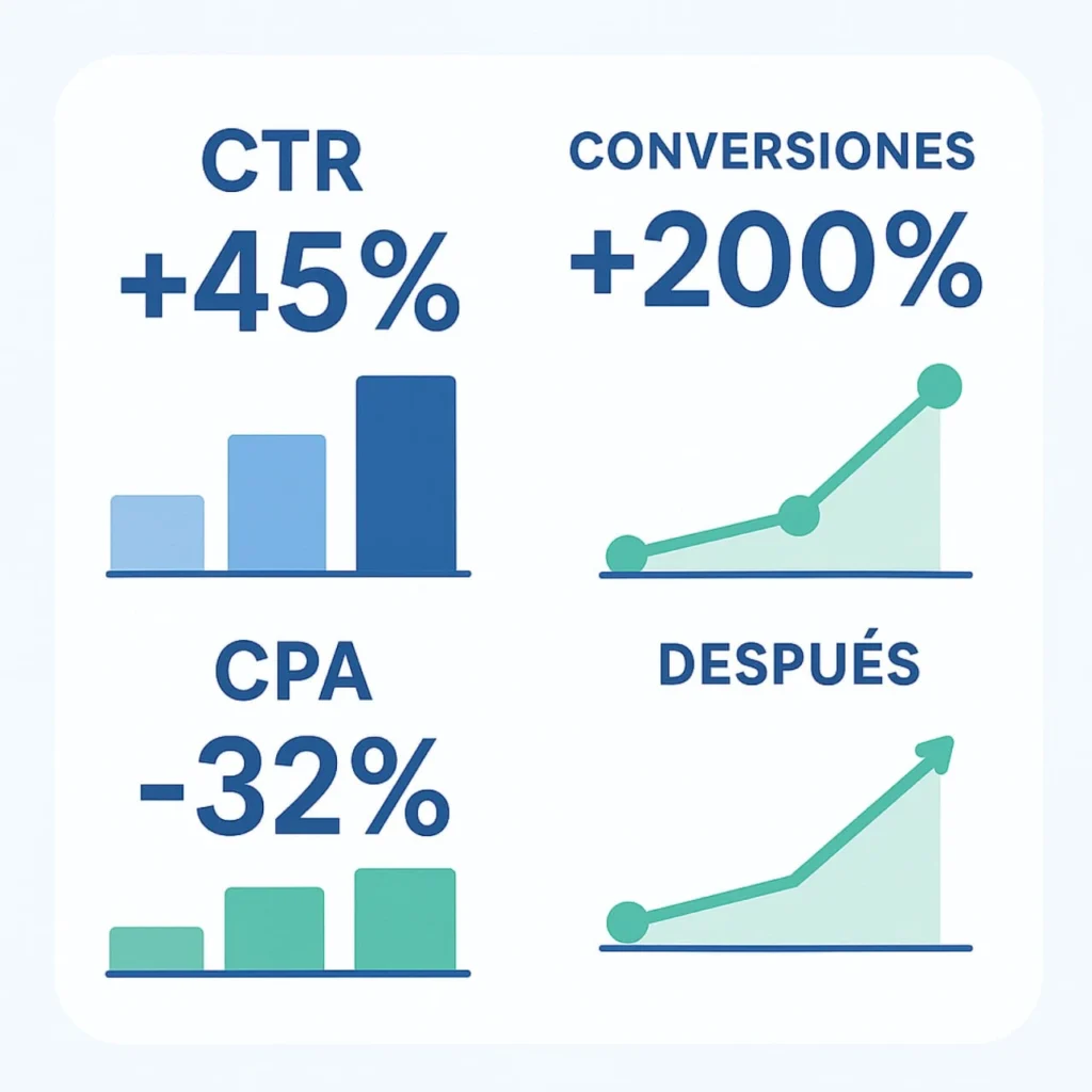 Comparativa de resultados antes y después de la optimización de campañas Meta Ads