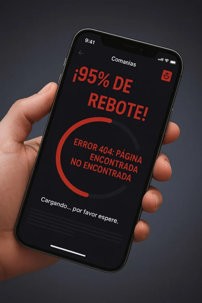Ilustración de un teléfono móvil lento con un contador de rebote alto debido a la mala Optimización de Anuncios de Facebook.