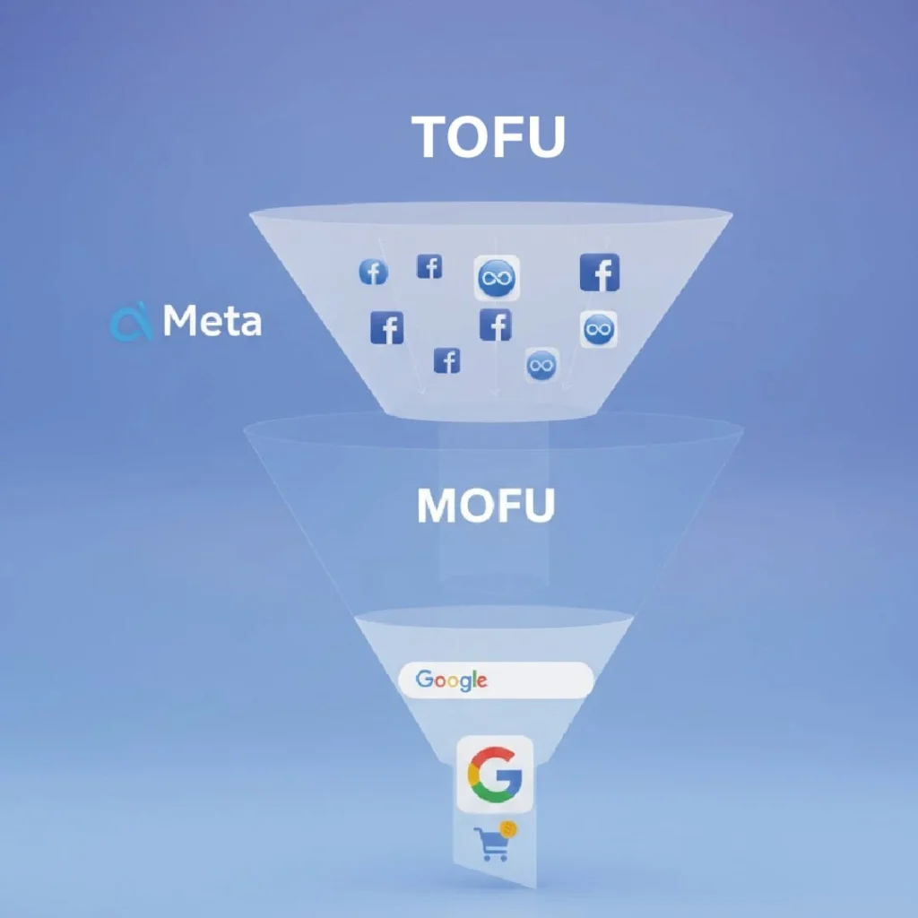 Uso estratégico de Facebook Ads y Google Ads en cada etapa del Funnel de Ventas.