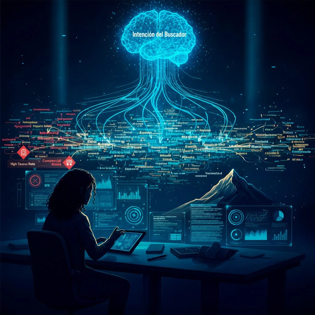 Gráfico visual que conecta tipos de intención con resultados SEO, mostrando cómo Google prioriza relevancia y experiencia del usuario.