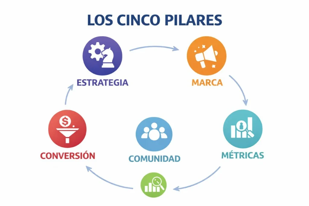 Administración de redes sociales basada en estrategia, comunidad y métricas