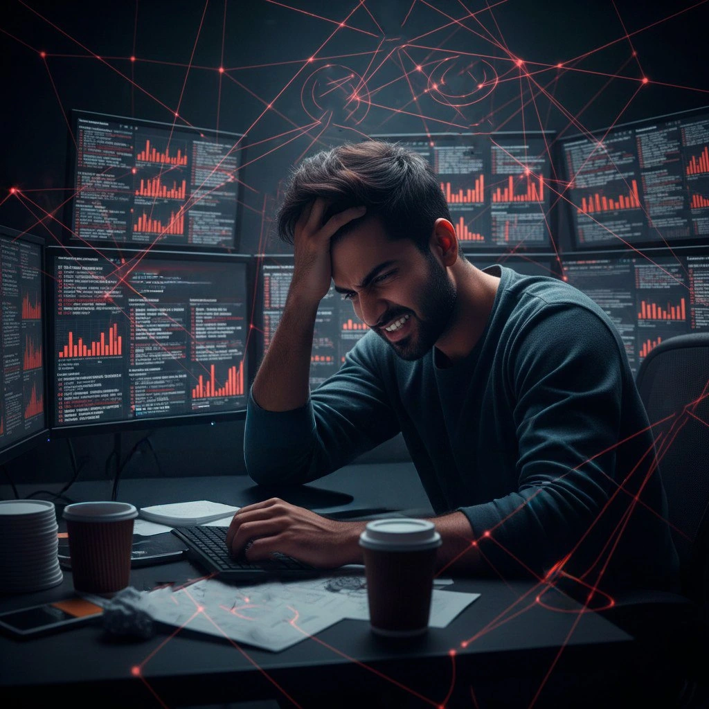 Escena de análisis SEO profesional con gráficos, mapas de keywords y un enfoque estratégico que transmite descubrimiento, análisis profundo y ventaja competitiva.