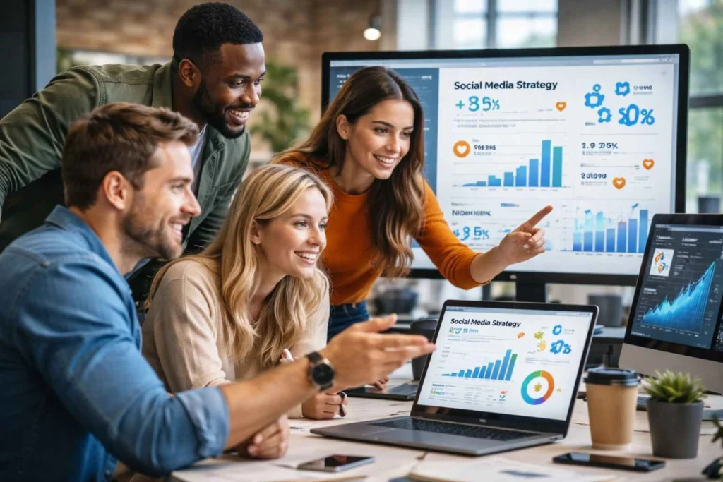 equipo de marketing digital trabajando