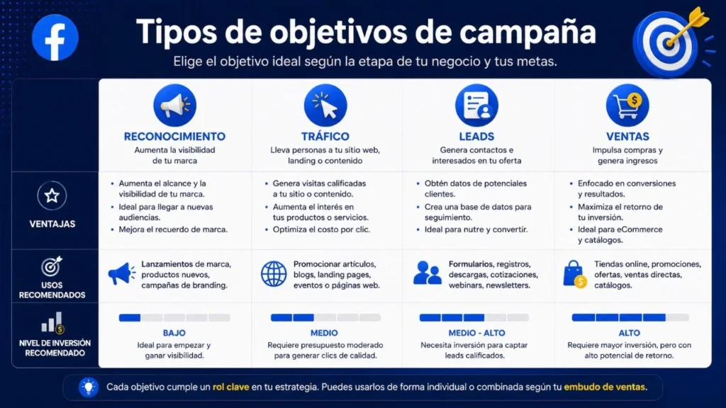 Objetivos de campañas publicitarias Facebook Perú